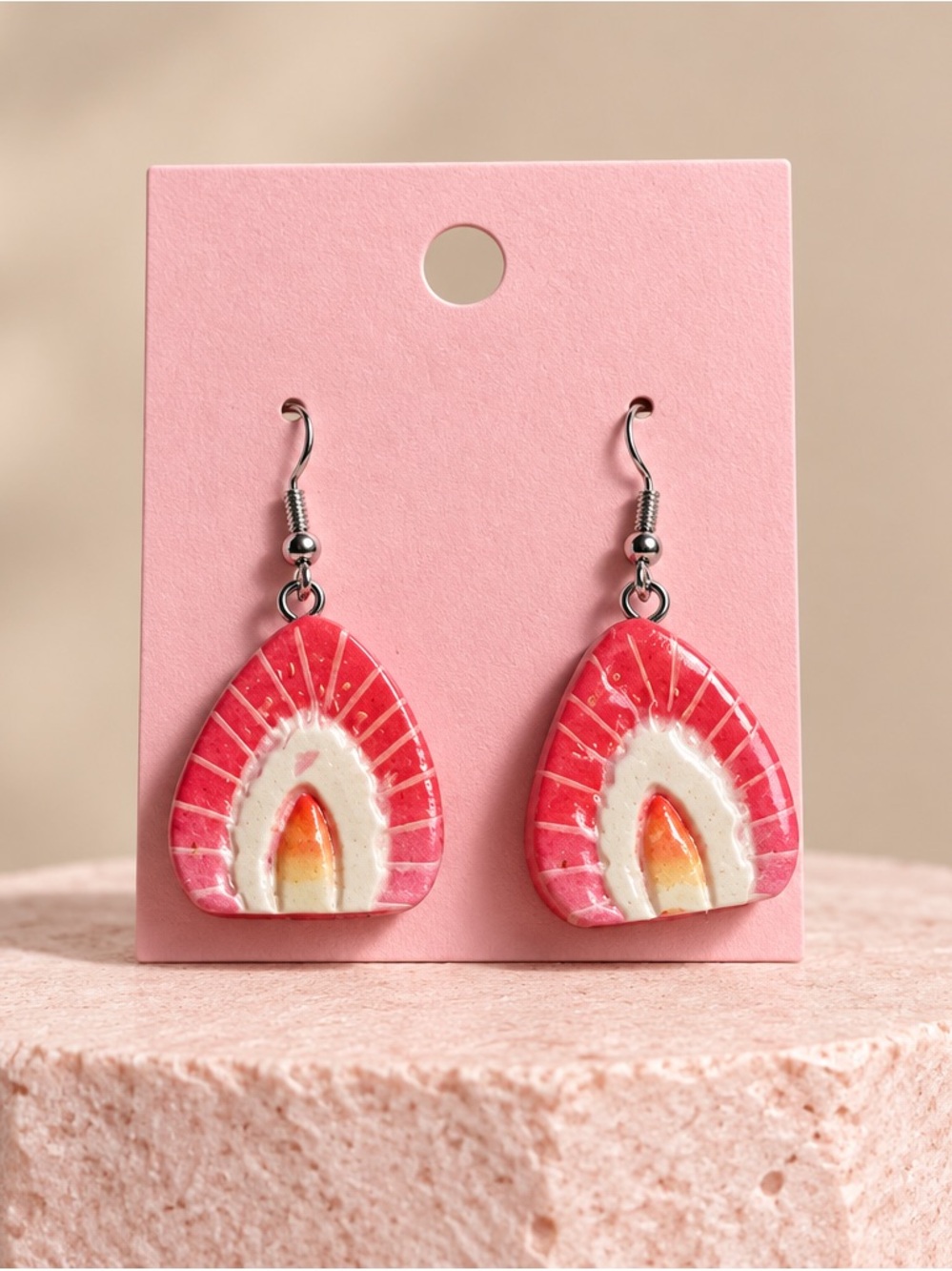 Fashion Jewelry Red and Cream Resin Drop Earrings